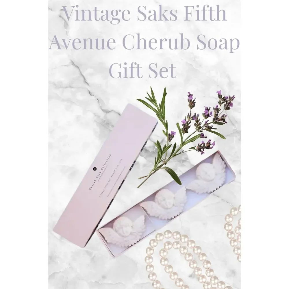 Vintage Saks Fifth Avenue Cherub Soap Gift Set NIB White Gardenia Angelcore NOS